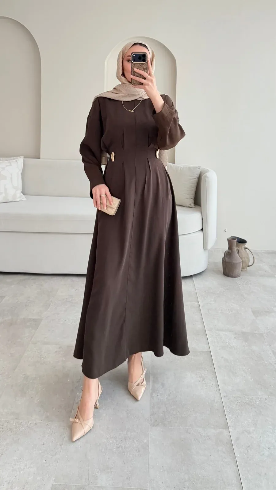 Meyla Gold Detaylı Elbise – Kahverengi, görsel 7