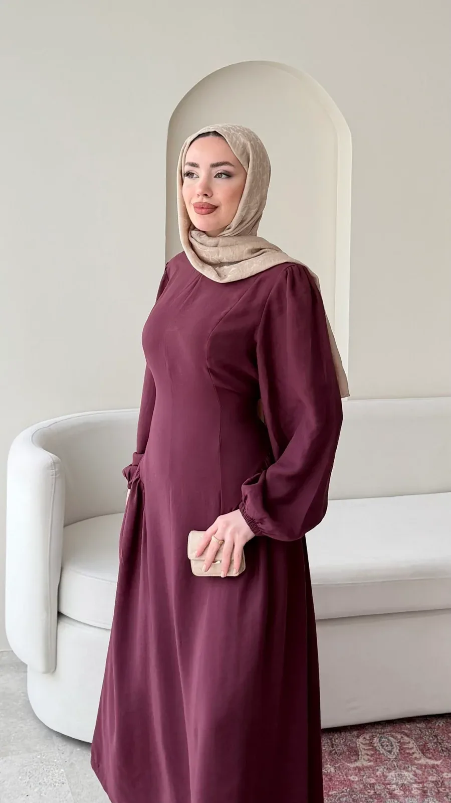 Talya Bağlama Detaylı Elbise – Mürdüm, görsel 3
