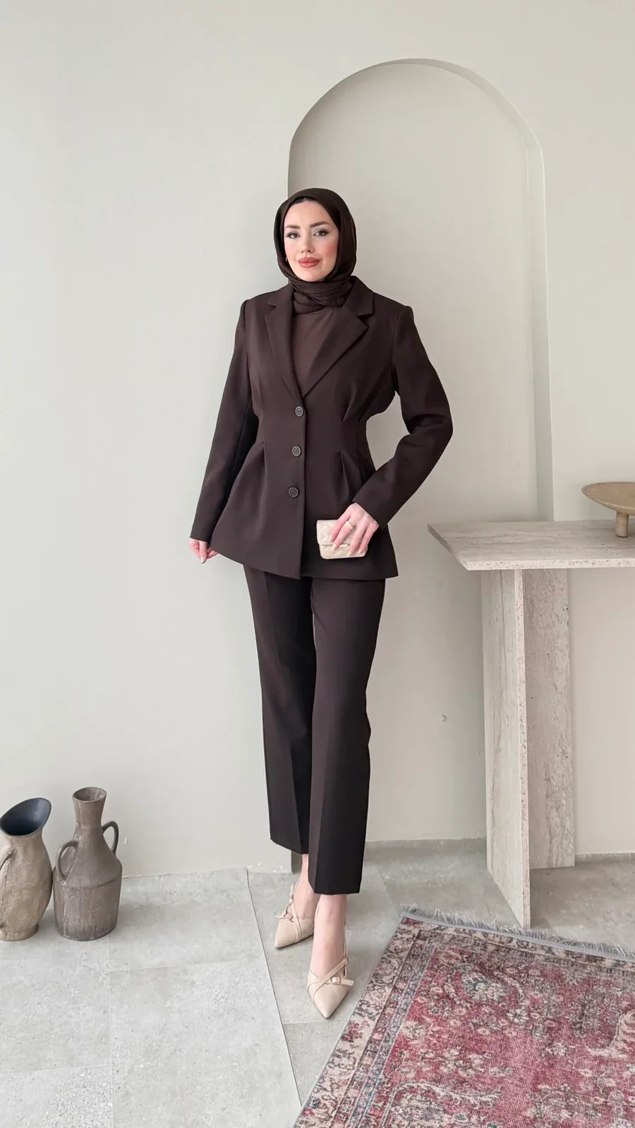 Polya Blazer Takım – Kahve, görsel 1