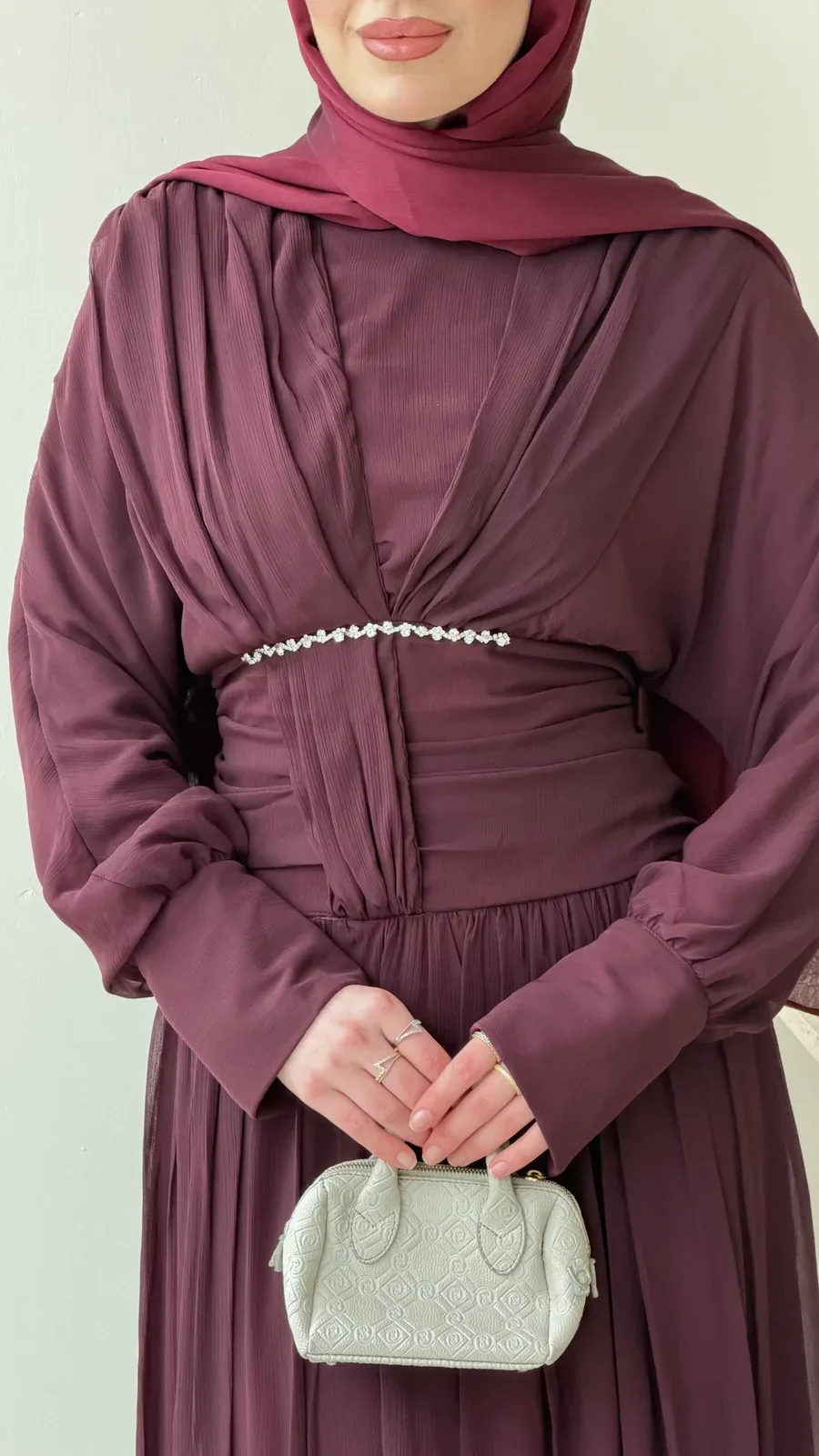 Real Taşlı Elbise – Bordo, görsel 5