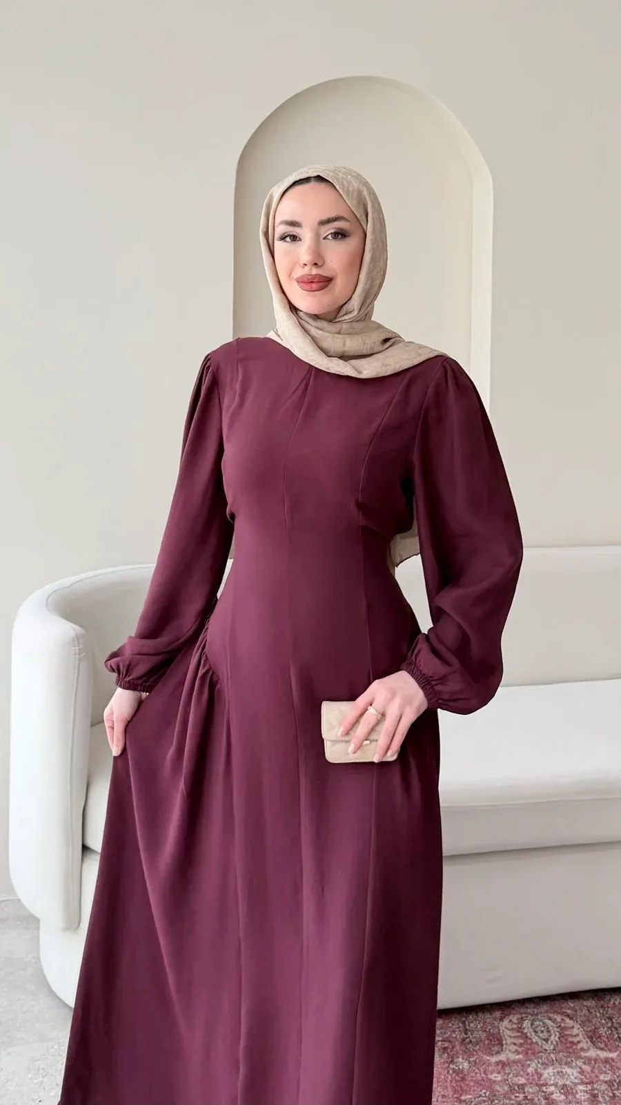 Talya Bağlama Detaylı Elbise – Mürdüm, görsel 4