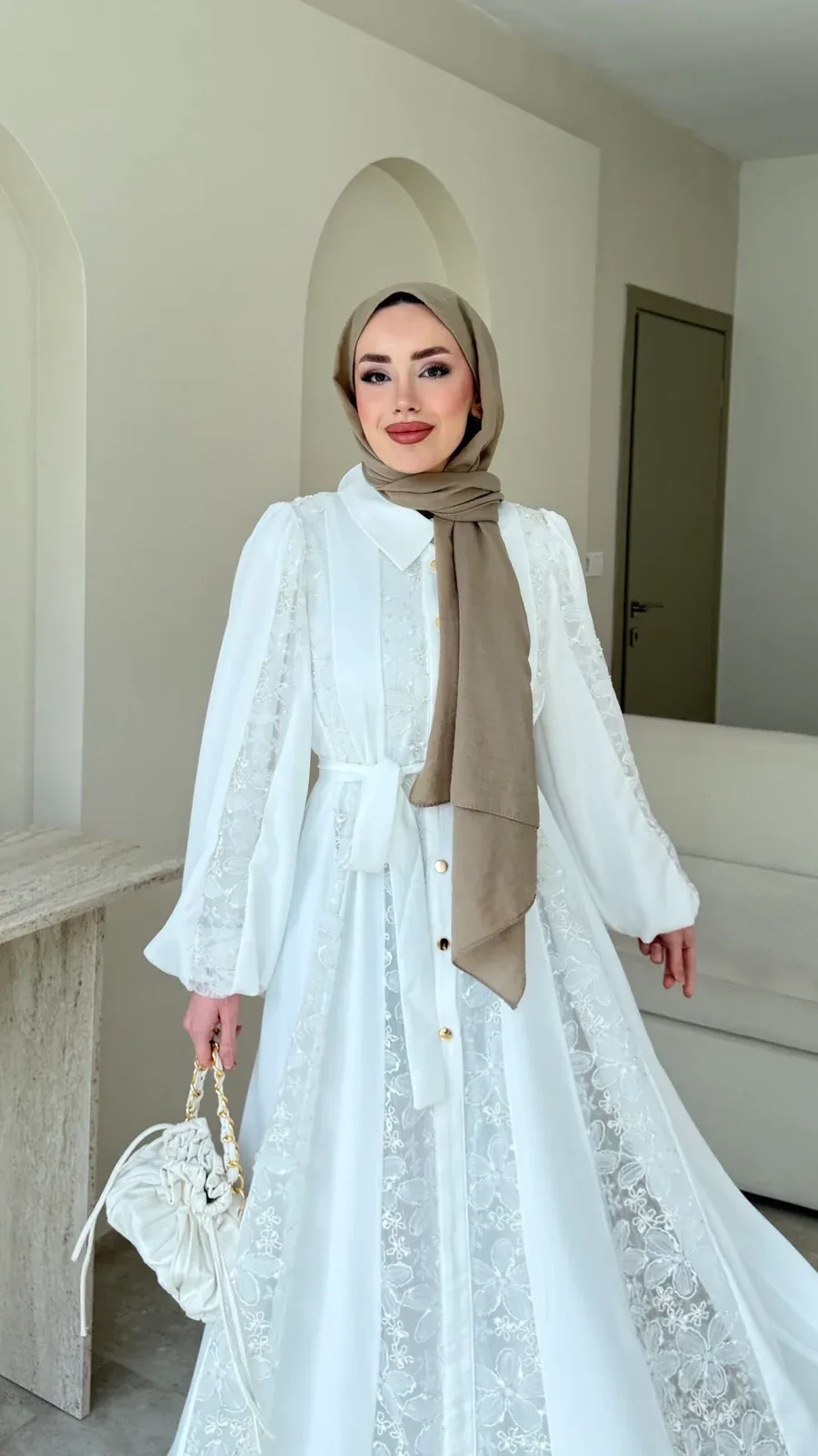 Loom Çiçek Desen Elbise – Beyaz, görsel 6
