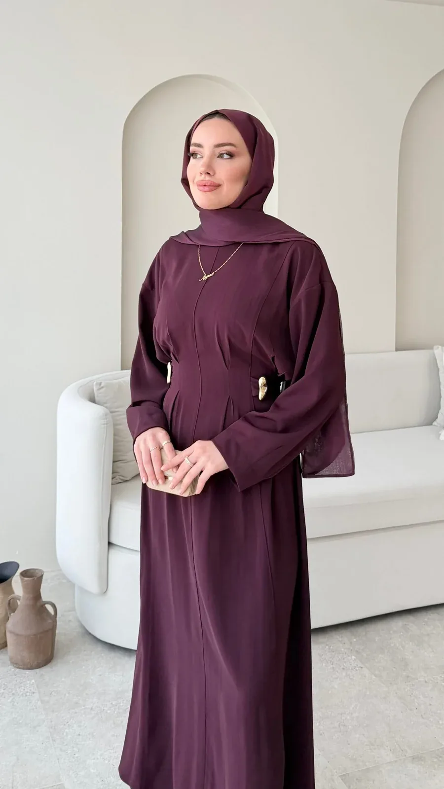Meyla Gold Detaylı Elbise – Bordo, görsel 5