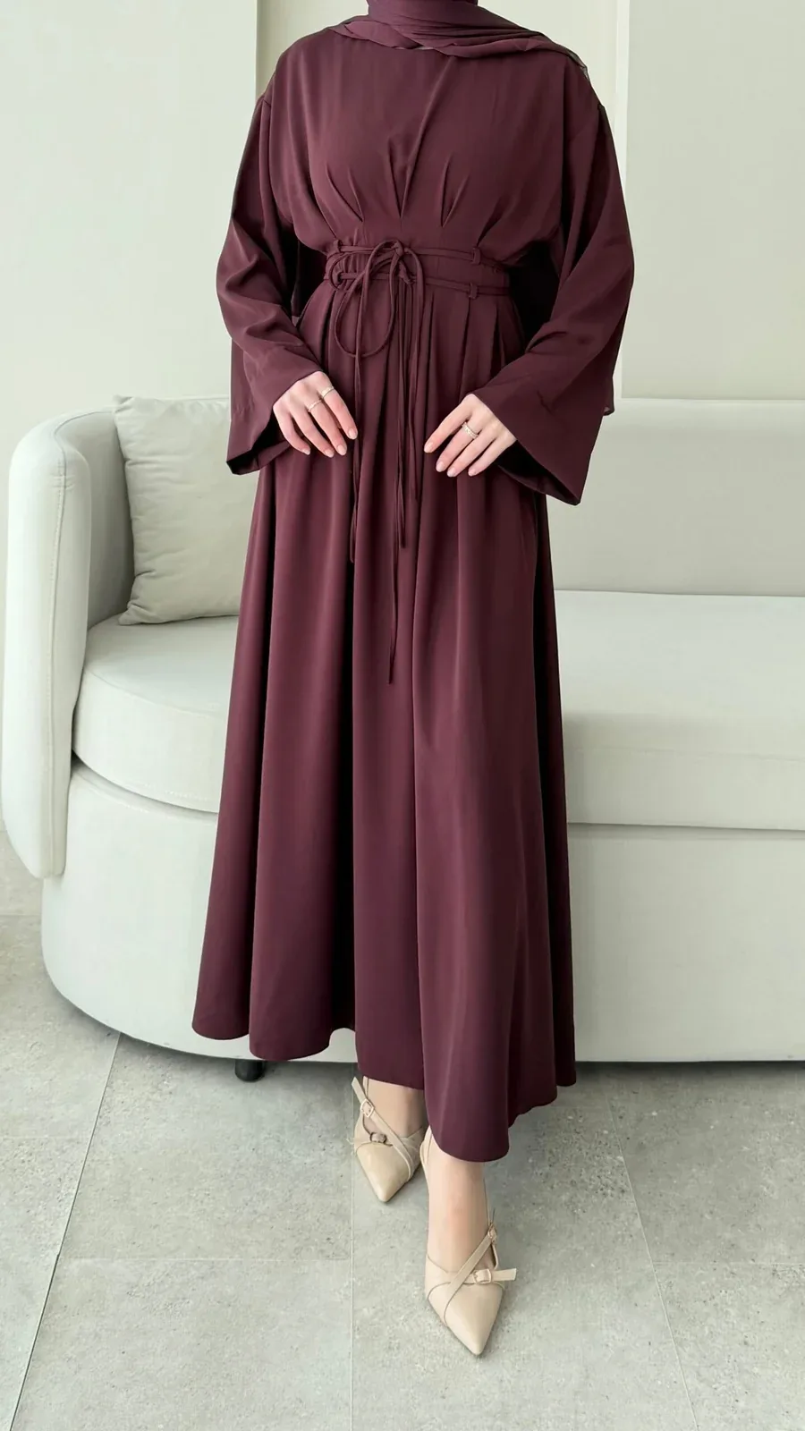 Elvis Bağlamalı Elbise – Bordo, görsel 2