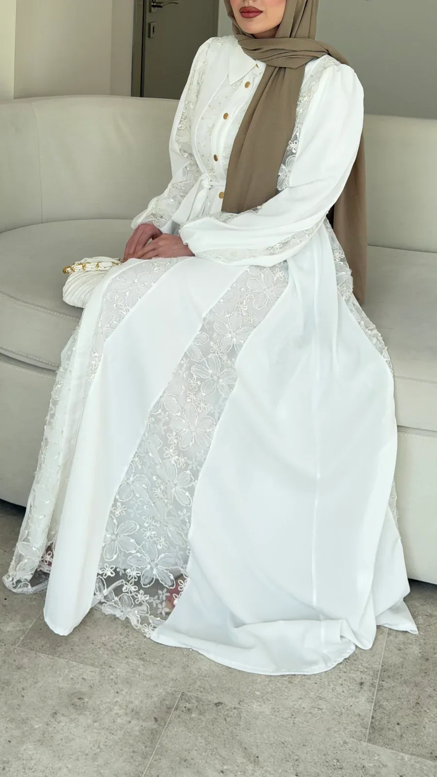 Loom Çiçek Desen Elbise – Beyaz, görsel 9
