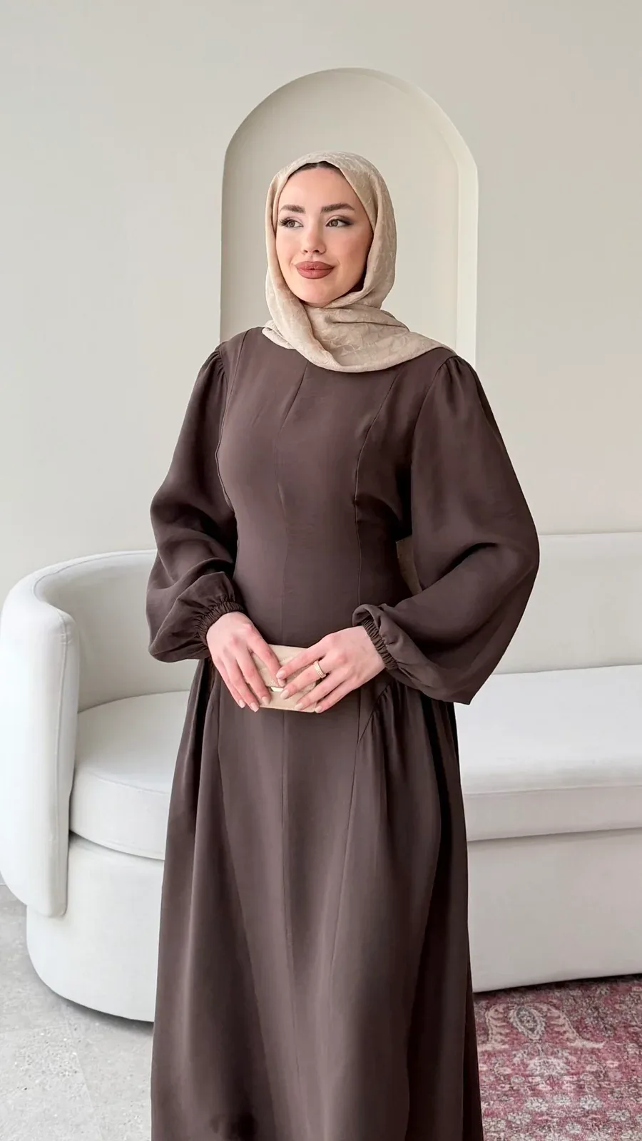 Talya Bağlama Detaylı Elbise – Kahve, görsel 6