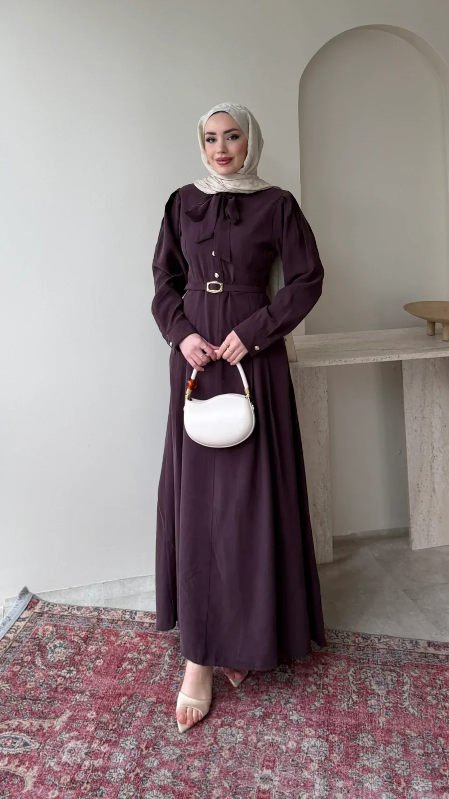 Flora Tensel Elbise – Bordo, görsel 1