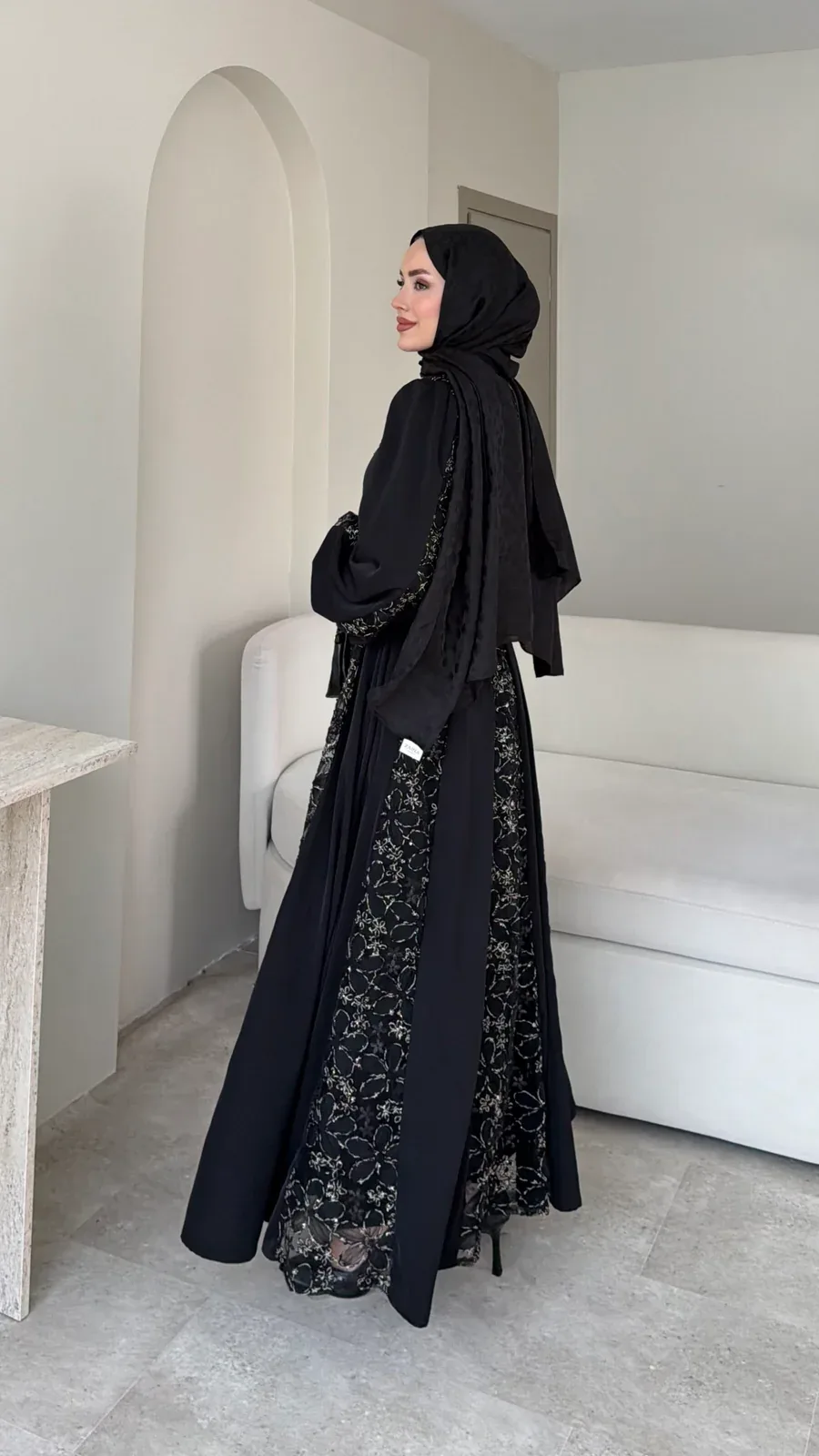 Loom Çiçek Desen Elbise – Siyah, görsel 2