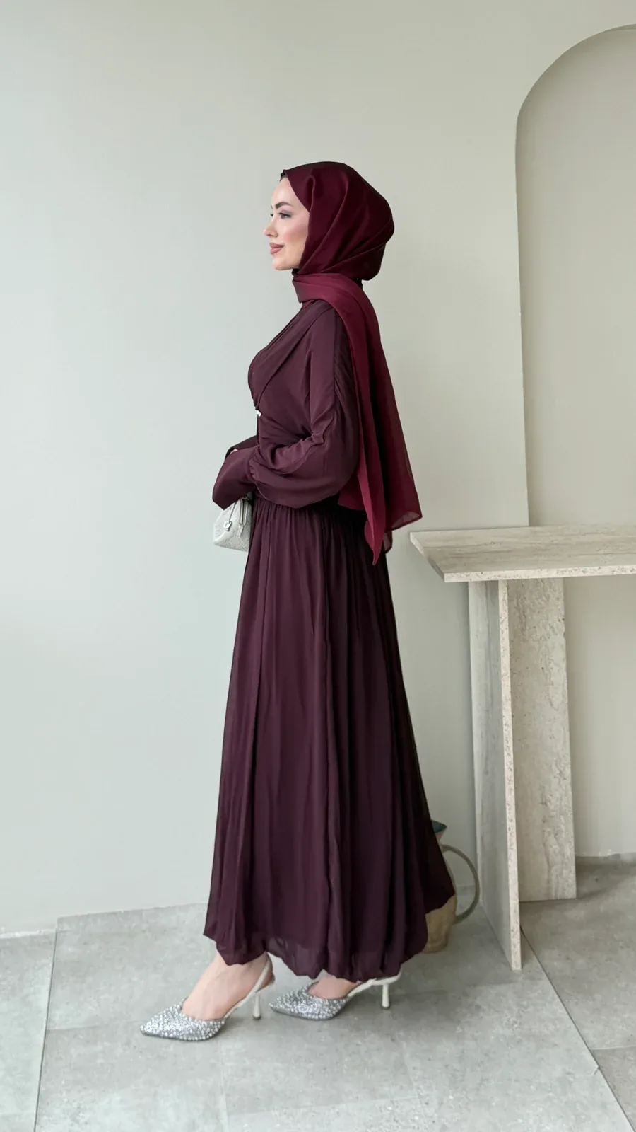 Real Taşlı Elbise – Bordo, görsel 2