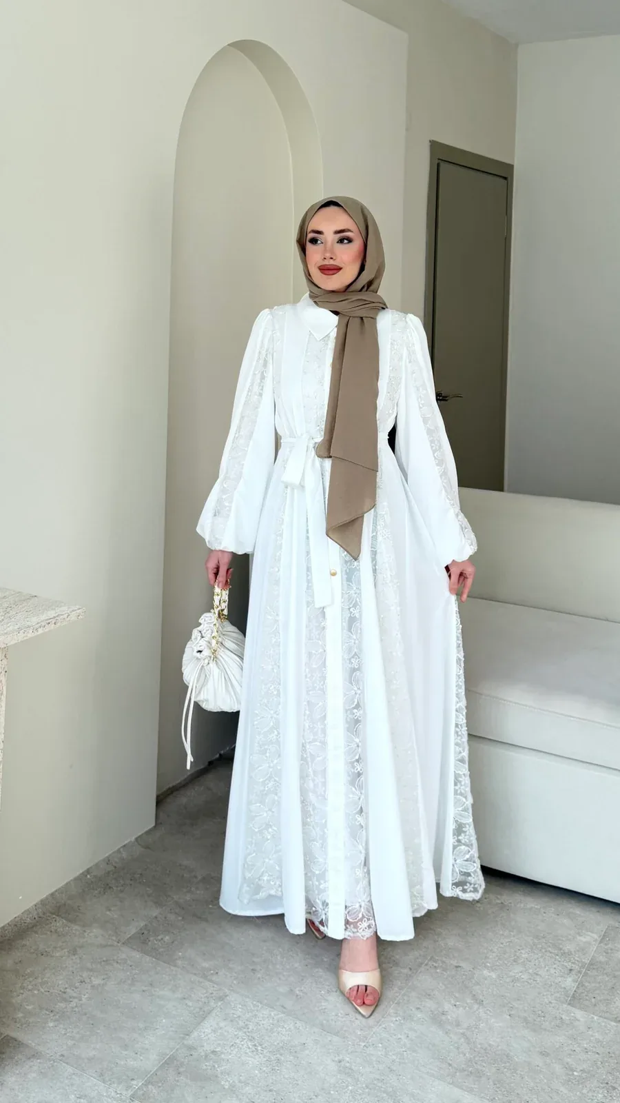Loom Çiçek Desen Elbise – Beyaz, görsel 7