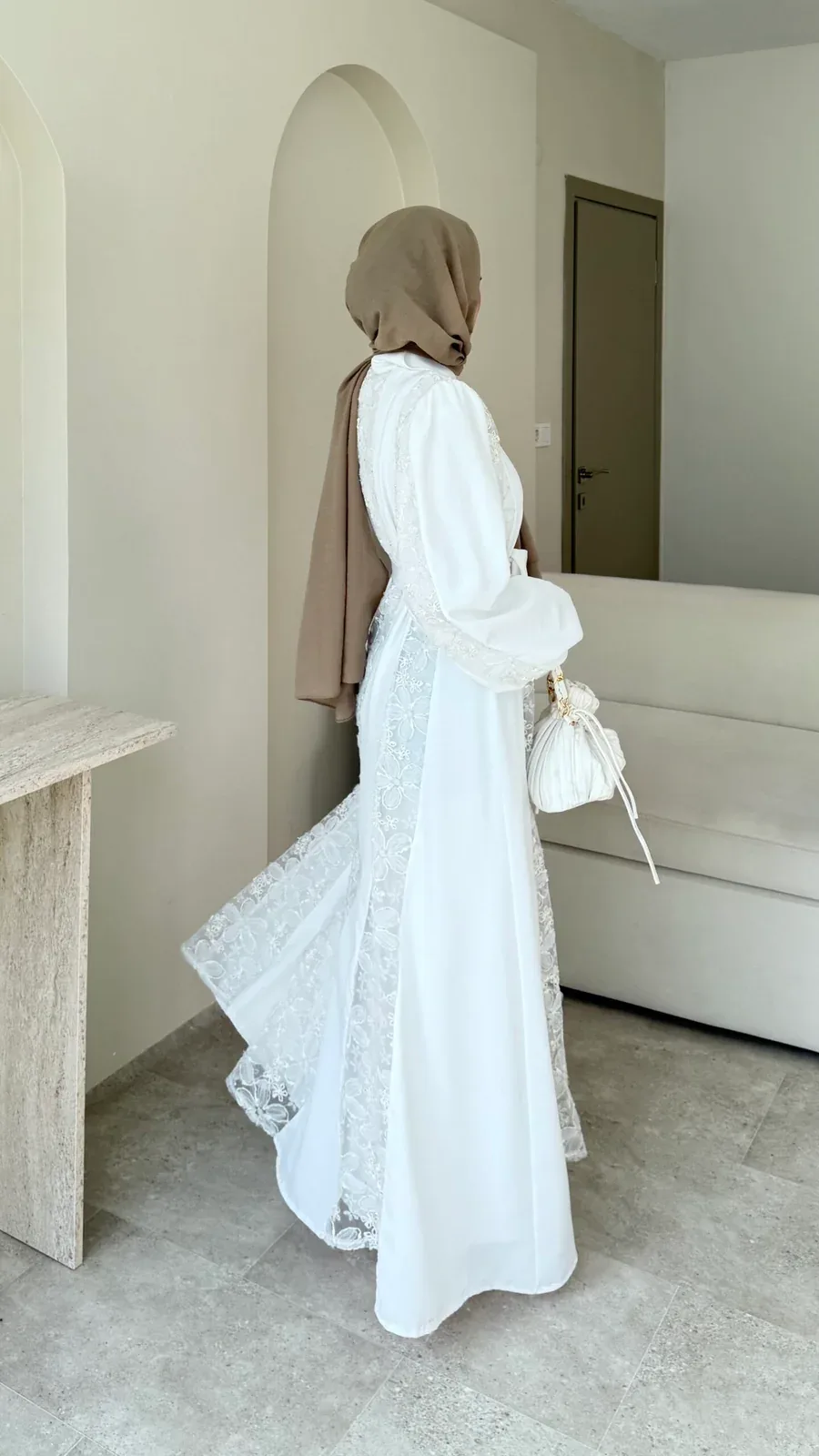 Loom Çiçek Desen Elbise – Beyaz, görsel 5