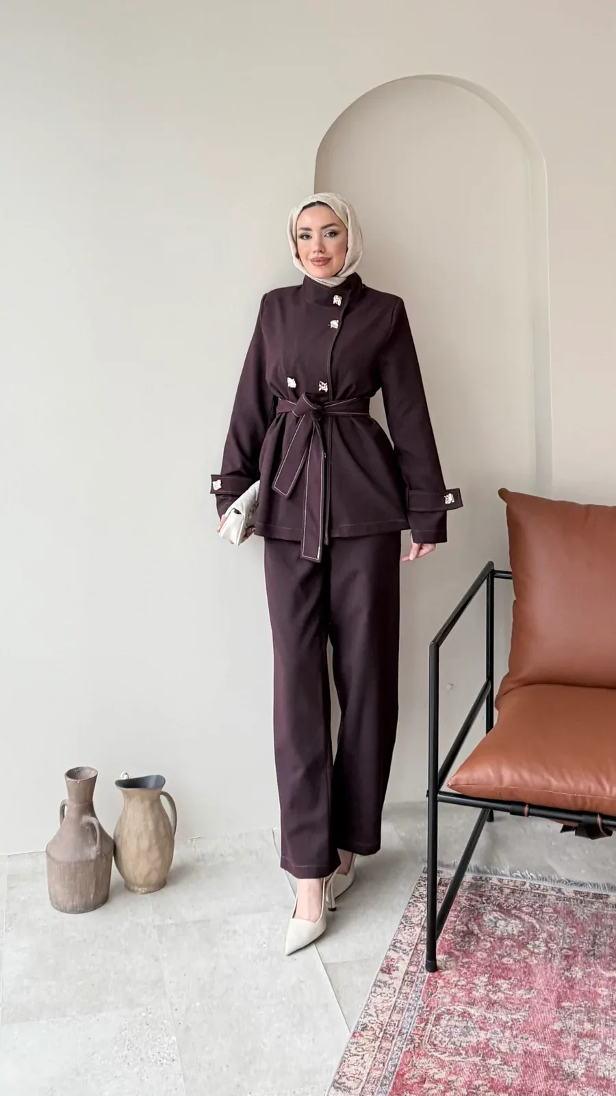 Miri Düğme Detaylı Takım – Mürdüm, görsel 1
