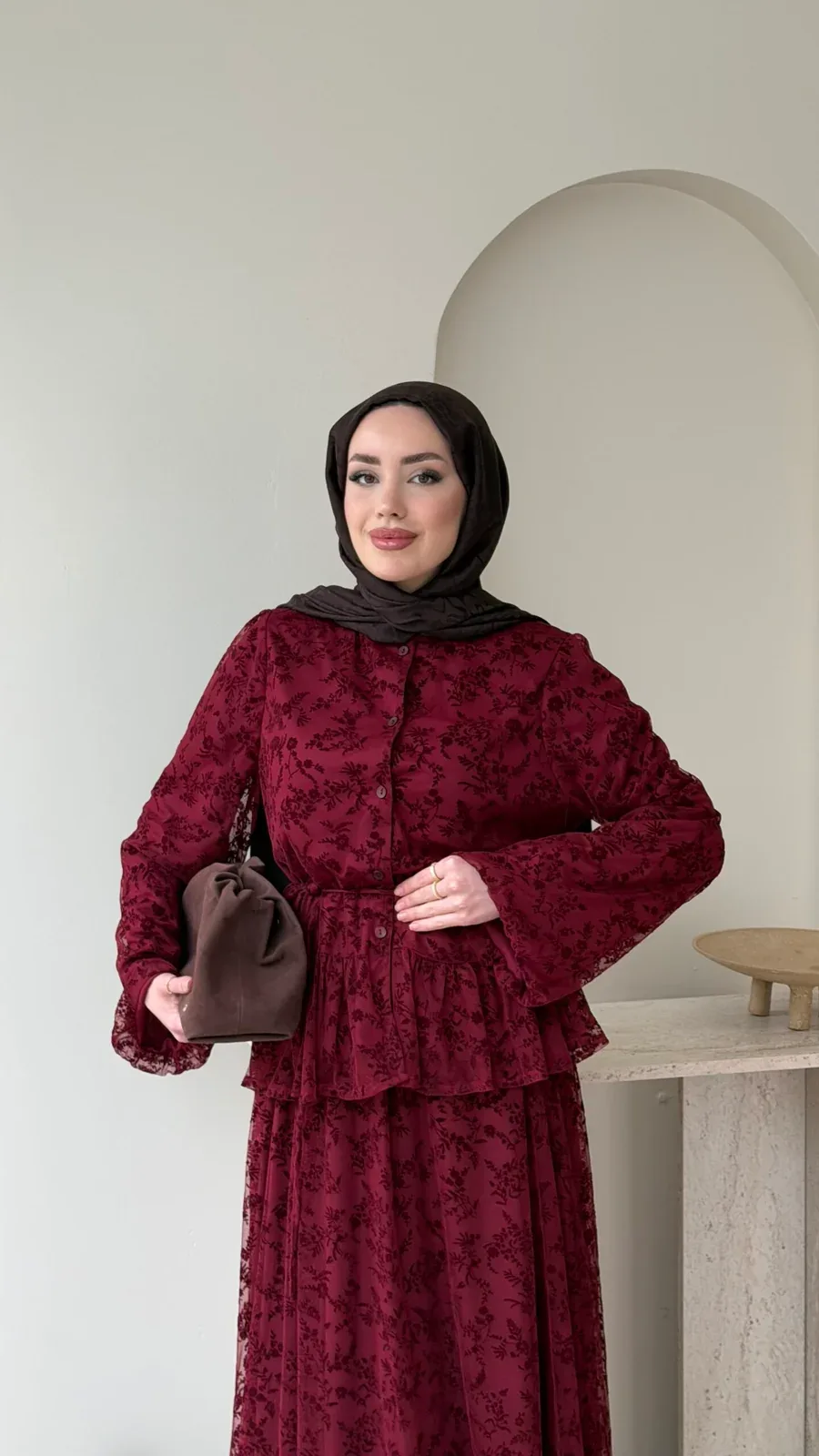 Flow Dantel Takım – Bordo, görsel 4