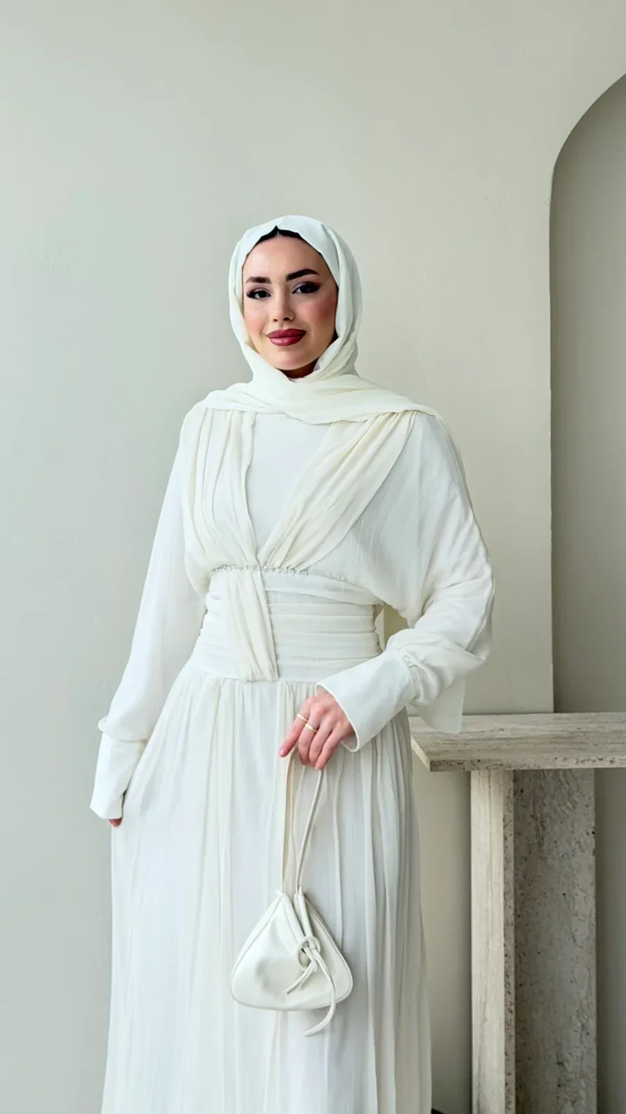 Real Taşlı Elbise – Beyaz, görsel 4