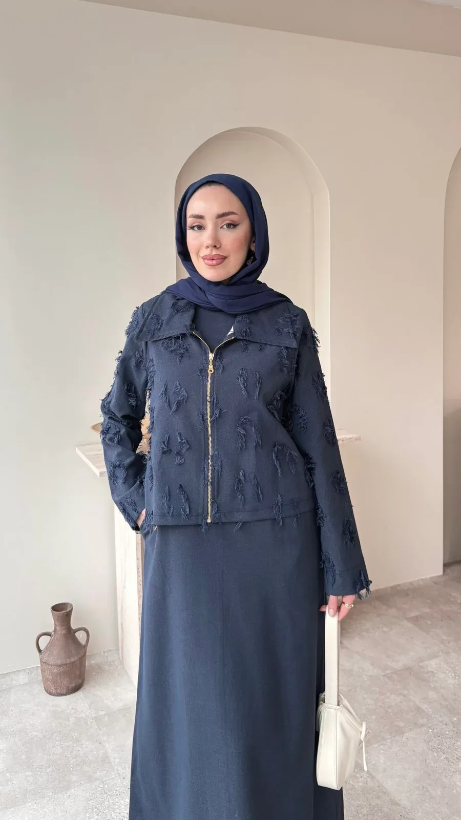 Velvet Jileli Ceket Takım – Lacivert, görsel 1