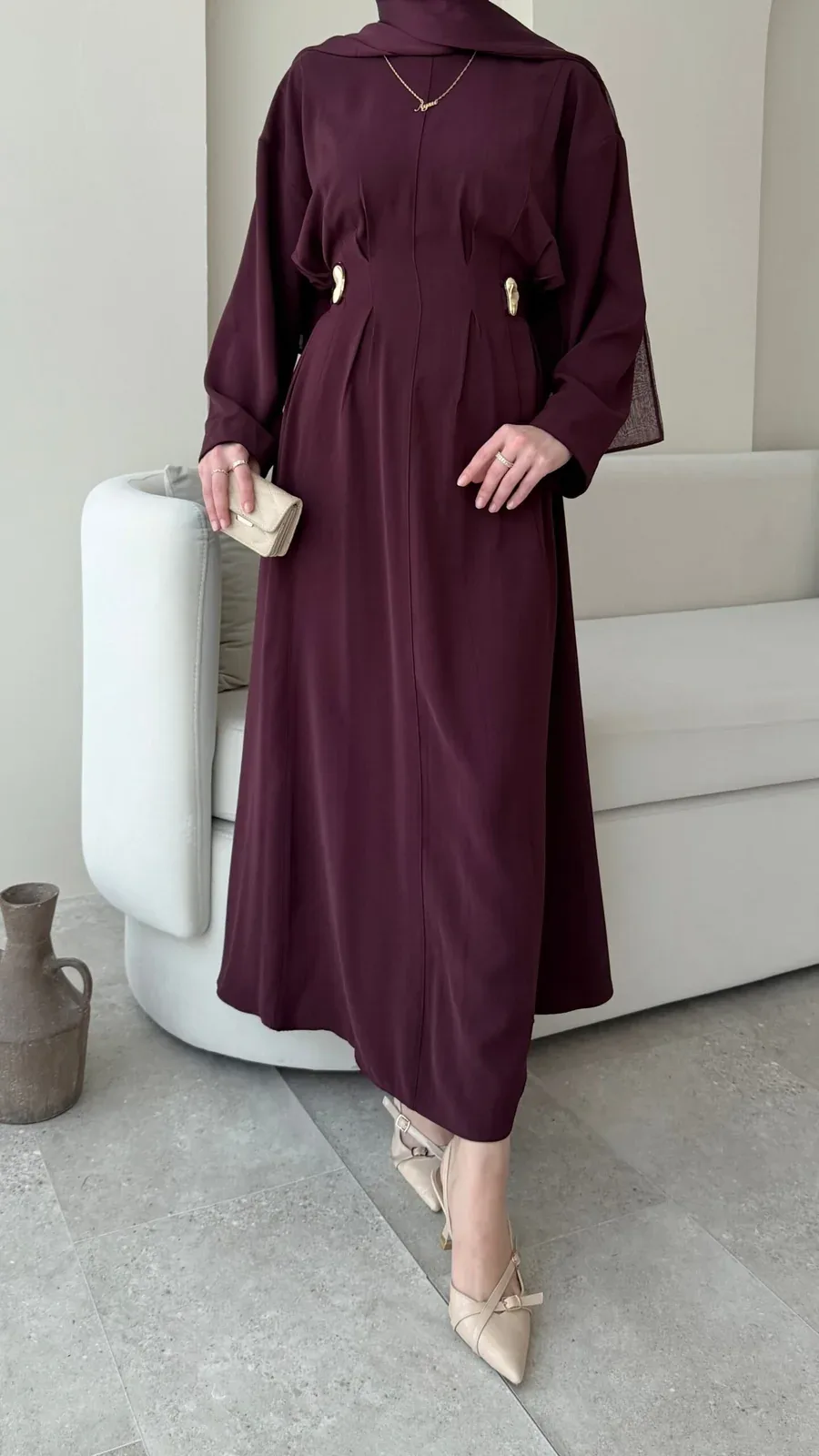 Meyla Gold Detaylı Elbise – Bordo, görsel 4