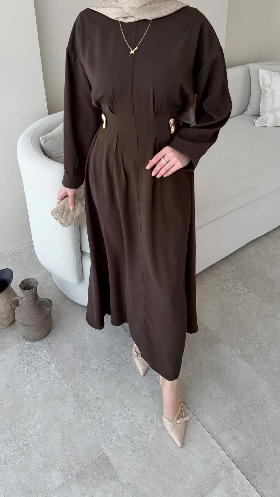 Meyla Gold Detaylı Elbise – Kahverengi, görsel 5