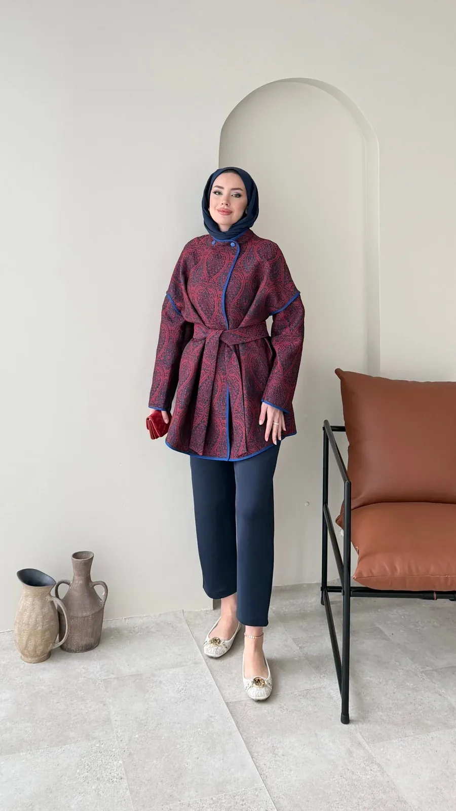 Etro Kuşaklı Kimono – Bordo, görsel 1