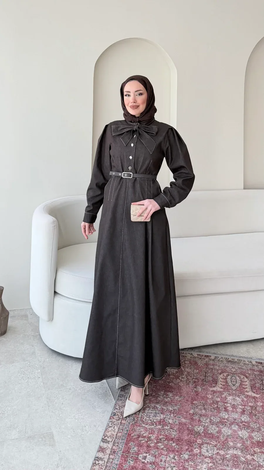 Vione Denim Elbise – Acı Kahve, görsel 1