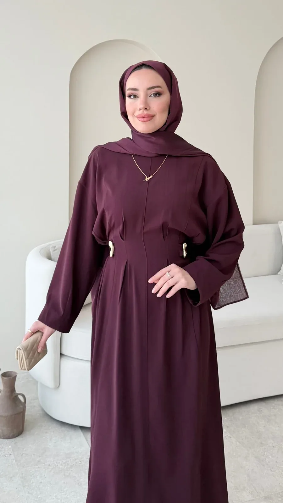 Meyla Gold Detaylı Elbise – Bordo, görsel 7
