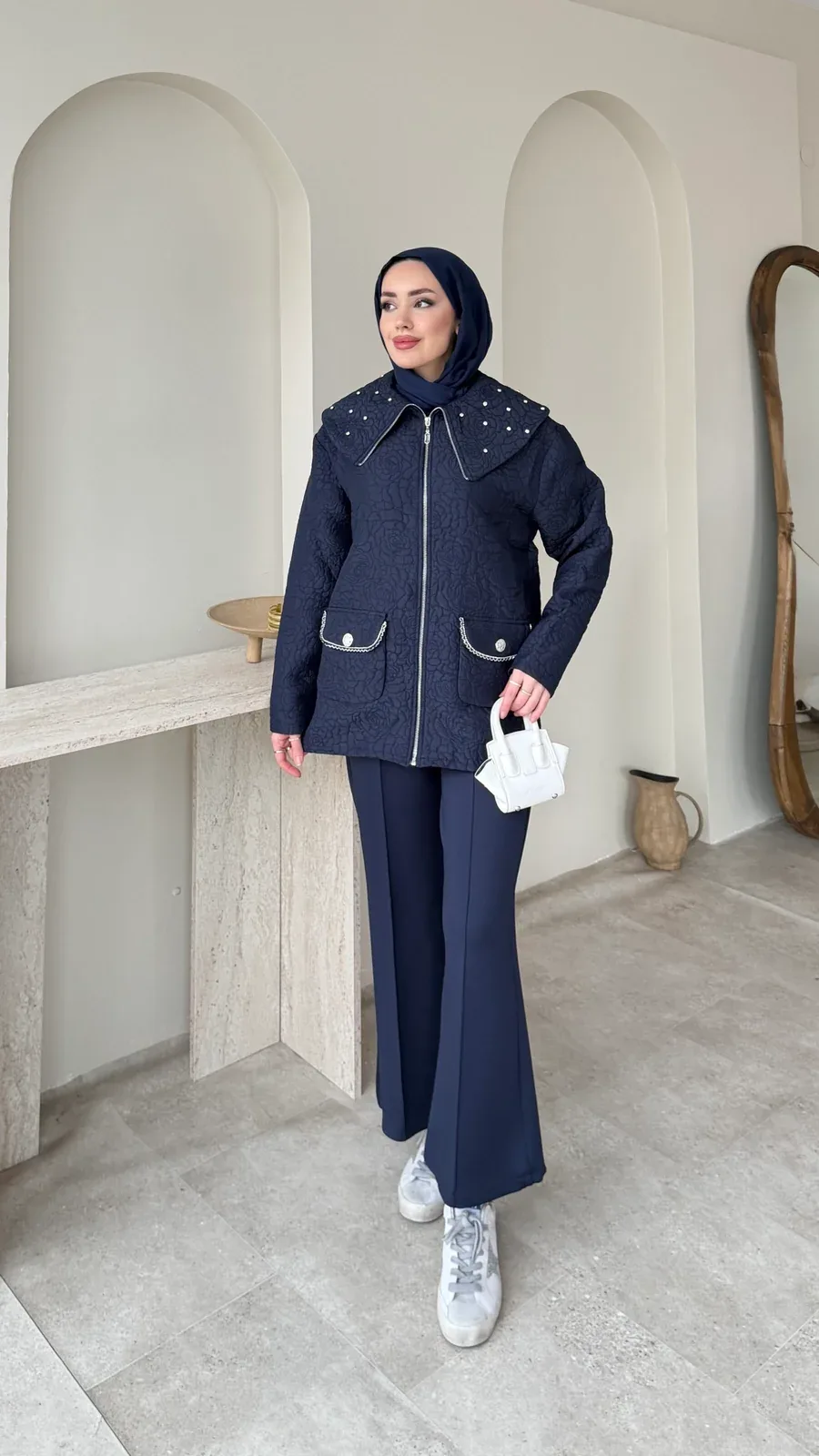 Lara Çiçek Desen Ceket – Lacivert, görsel 1