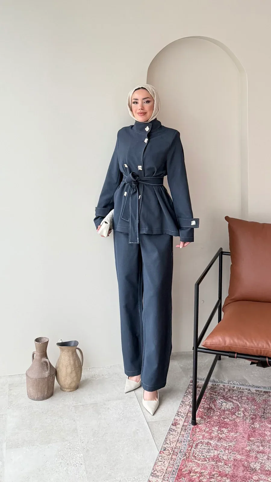 Miri Düğme Detaylı Takım – Lacivert, görsel 1