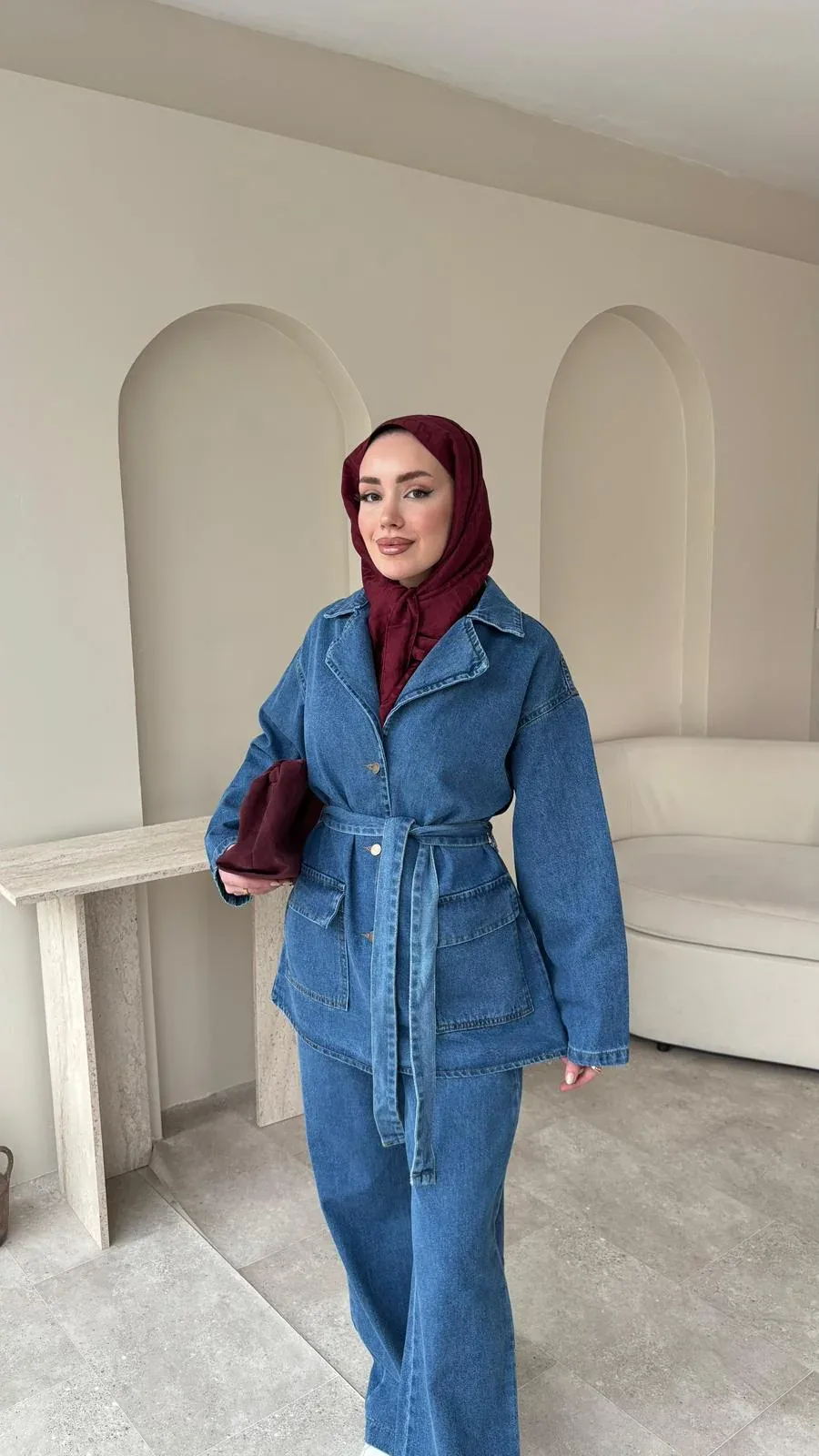 Olivia Kuşaklı Kot Takım – Mavi, görsel 2