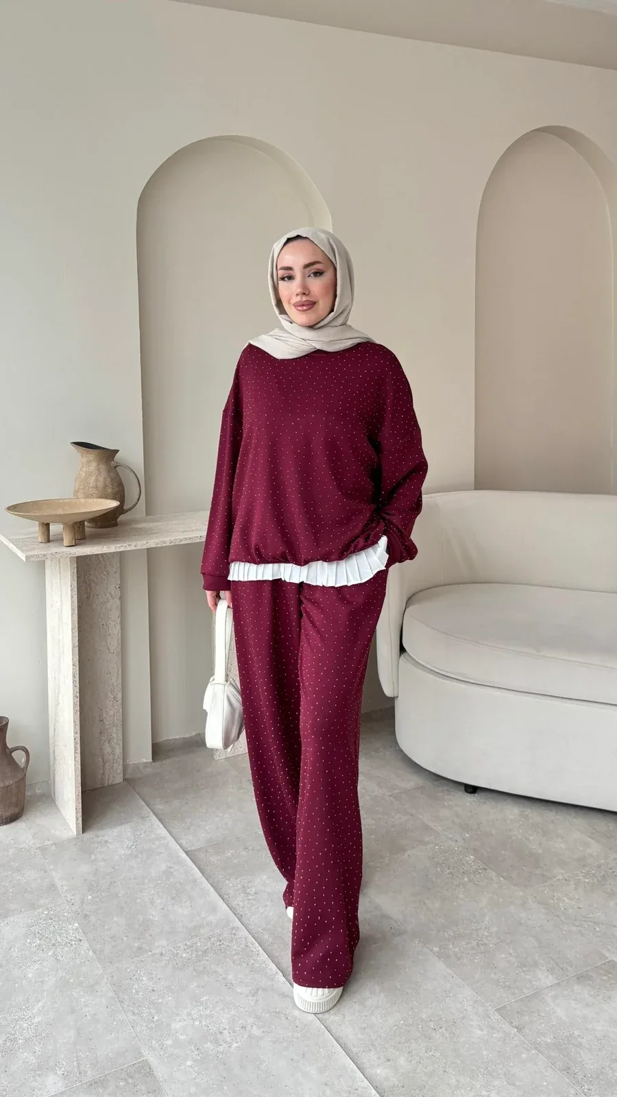 Glow Taşlı Takım Bordo, görsel 1