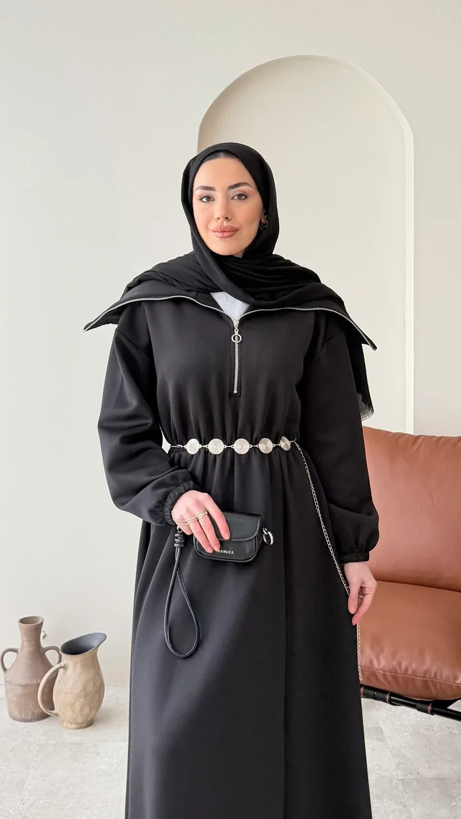 Elen Zincirli Scuba Elbise – Siyah, görsel 4