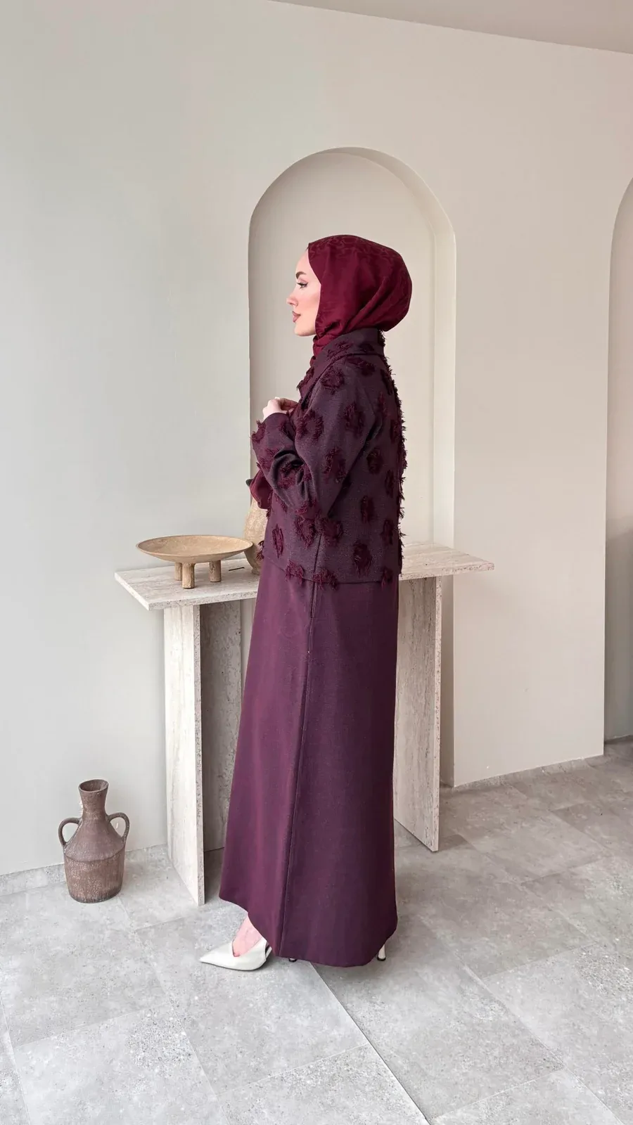 Velvet Jileli Ceket Takım – Bordo, görsel 4