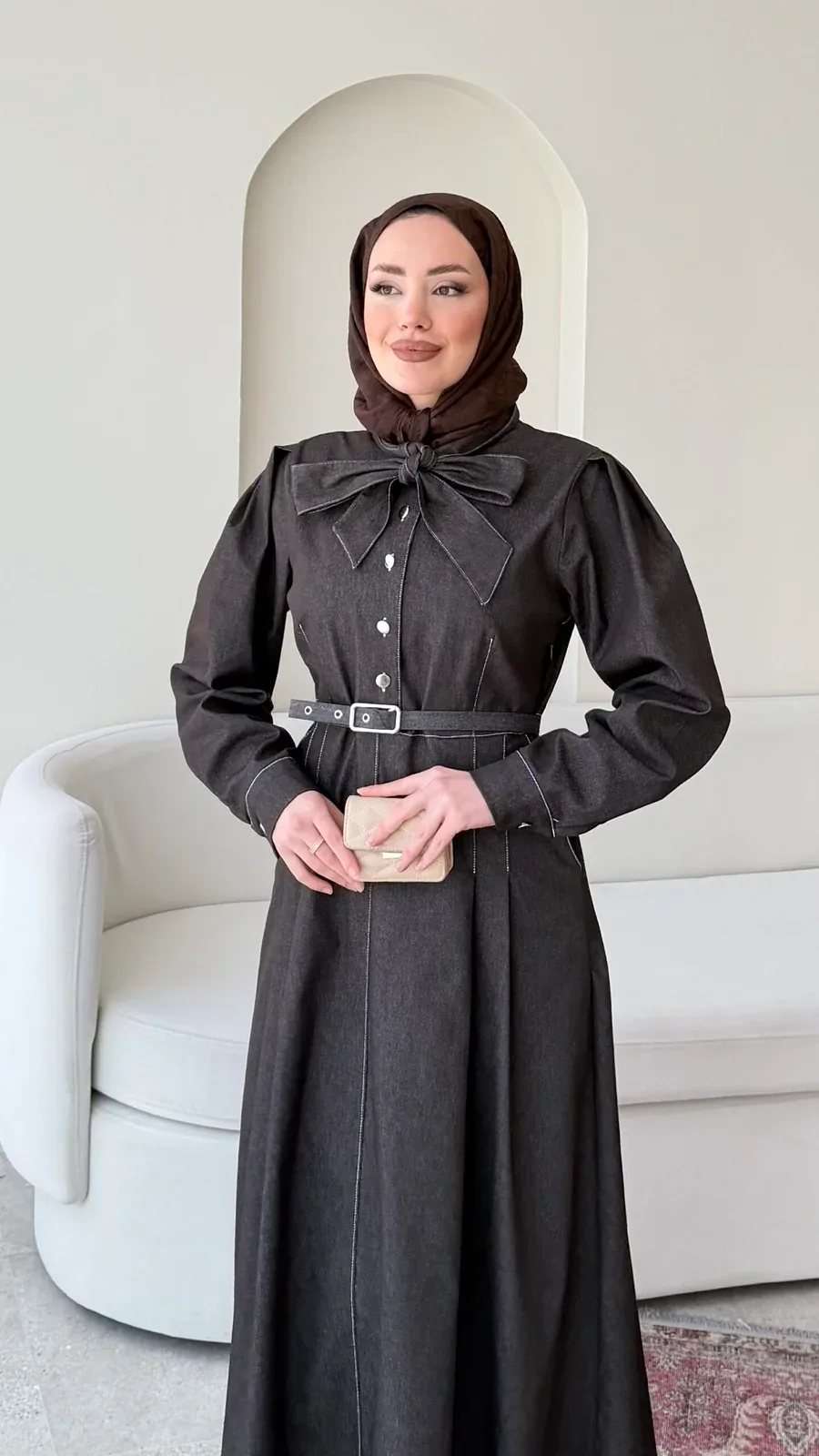 Vione Denim Elbise – Acı Kahve, görsel 2