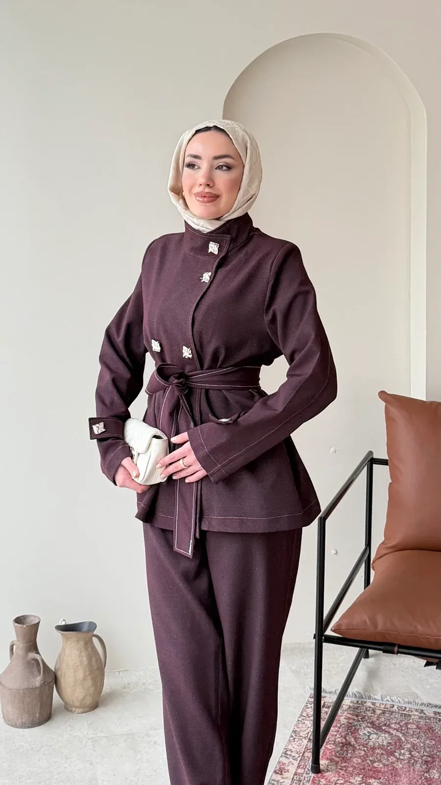 Miri Düğme Detaylı Takım – Mürdüm, görsel 5