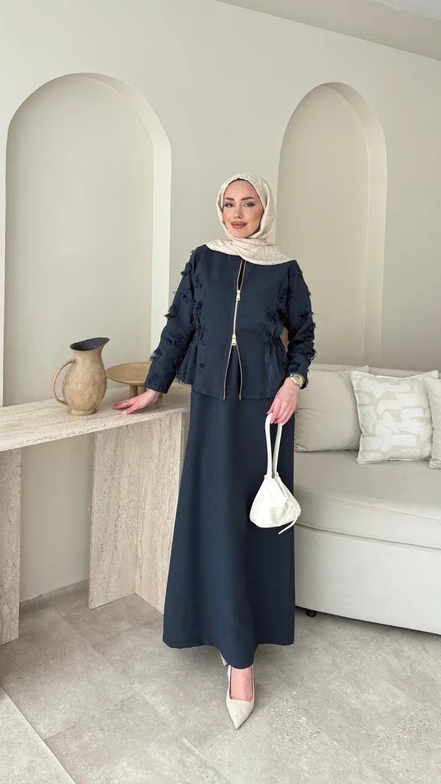Wool Yandan Büzgülü Takım – Lacivert, görsel 1