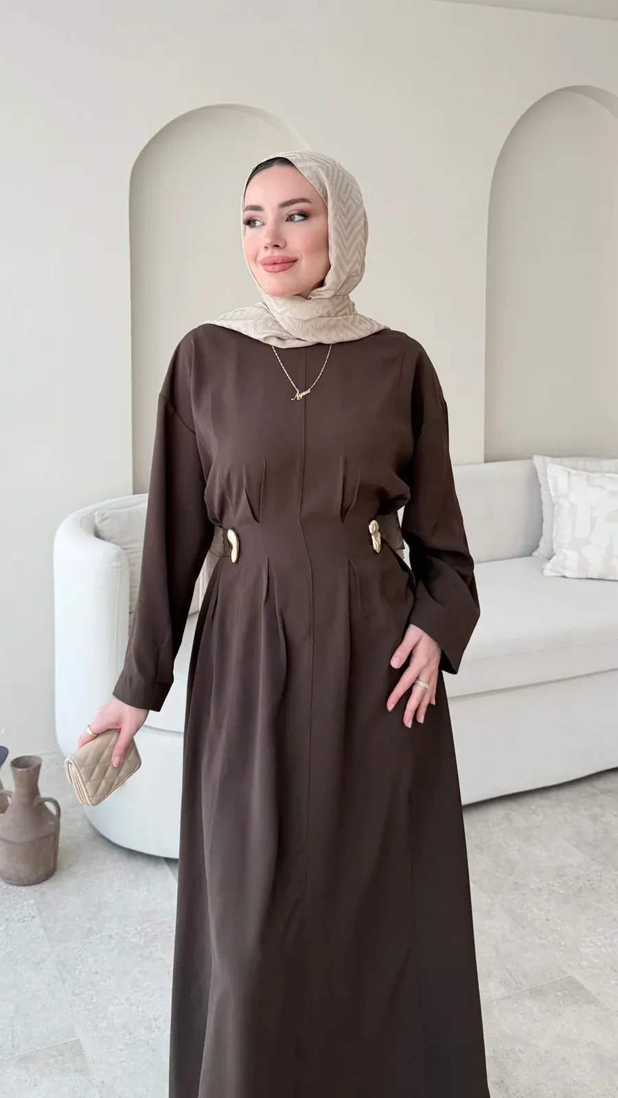 Meyla Gold Detaylı Elbise – Kahverengi, görsel 4