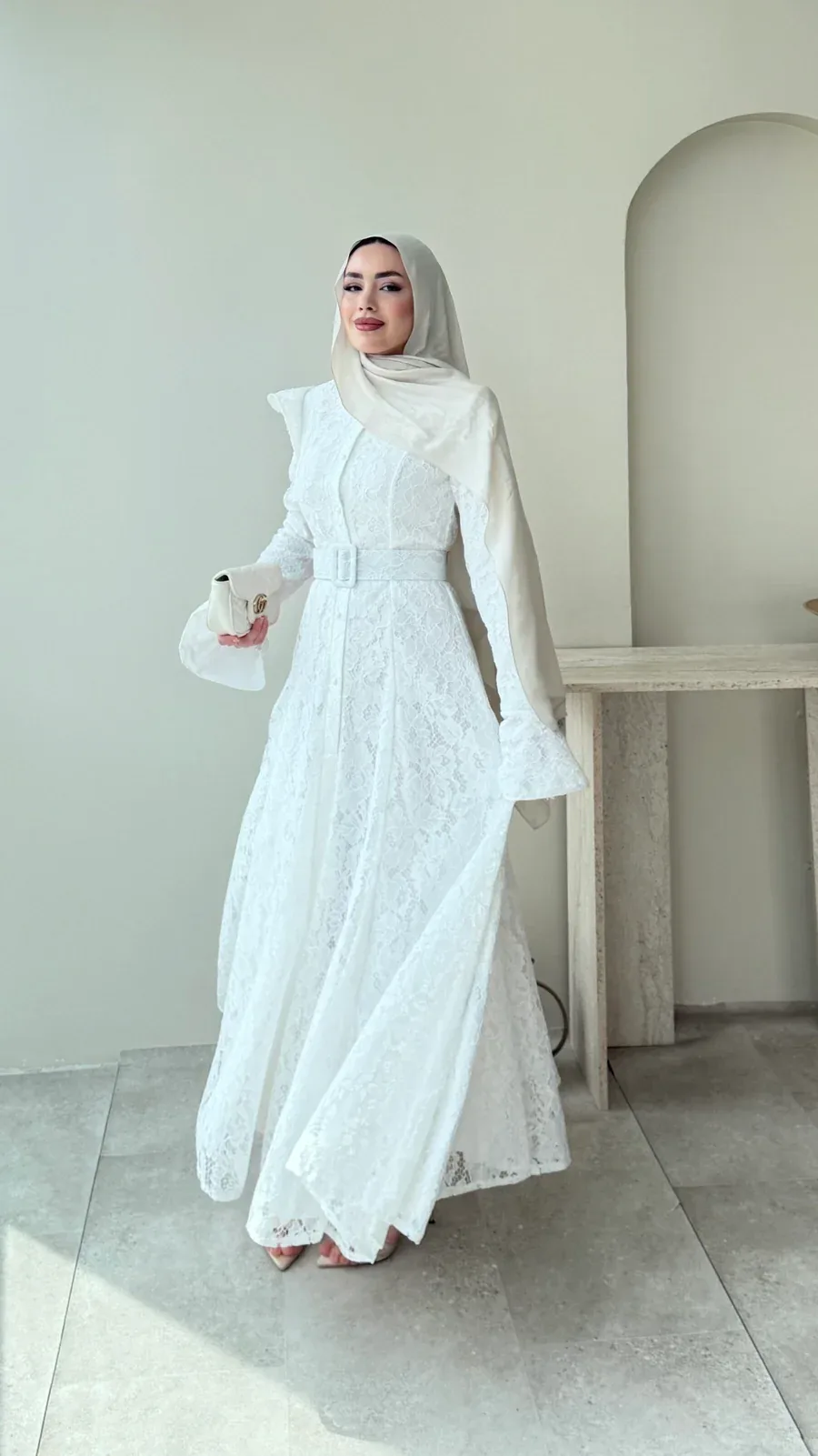 Madrid Volanlı Elbise – Beyaz, görsel 6