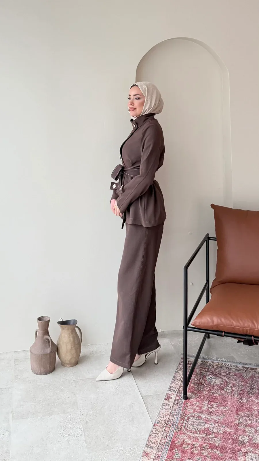 Miri Düğme Detaylı Takım – Kahve, görsel 2