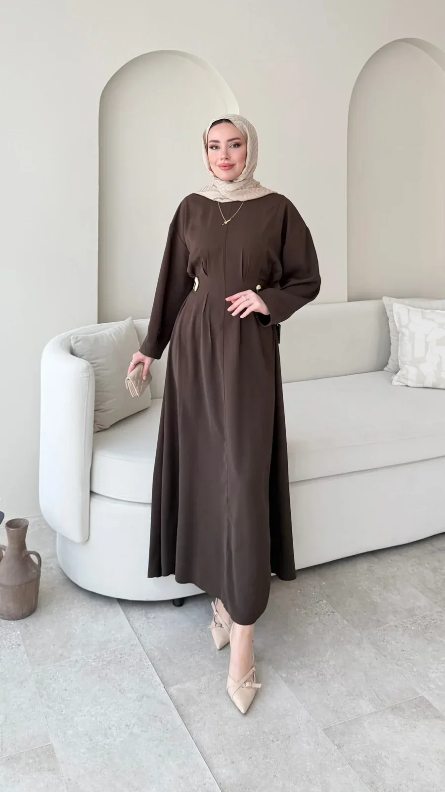 Meyla Gold Detaylı Elbise – Kahverengi, görsel 2