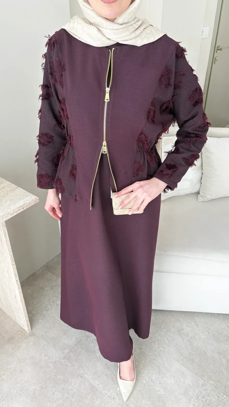 Wool Yandan Büzgülü Takım – Bordo, görsel 3
