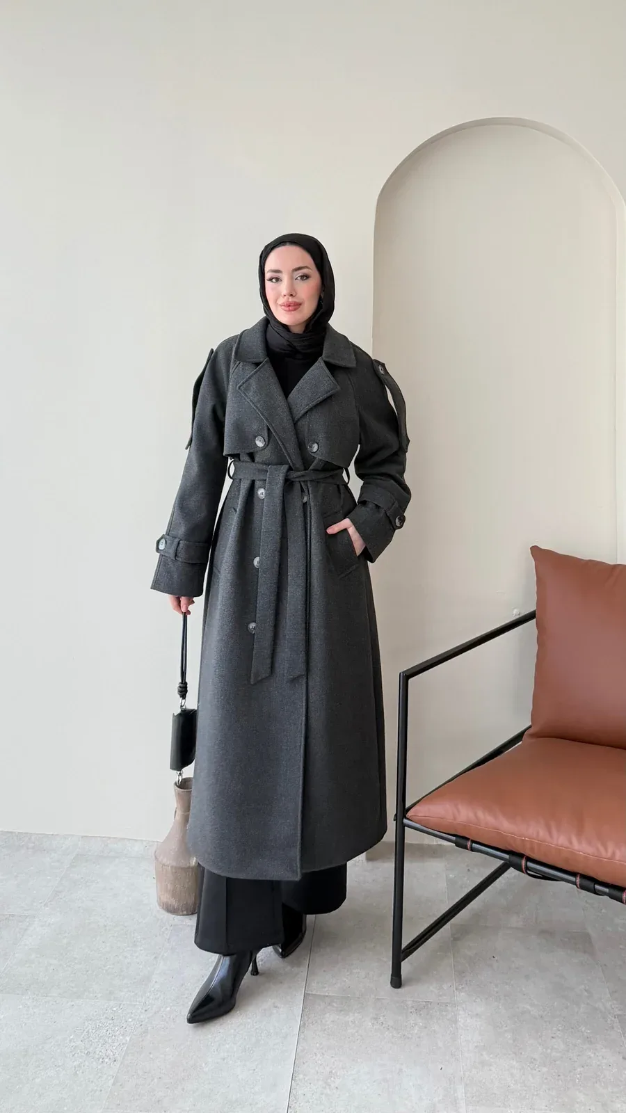 Bera Premium Kaşe Kaban – ANTRASİT, görsel 2