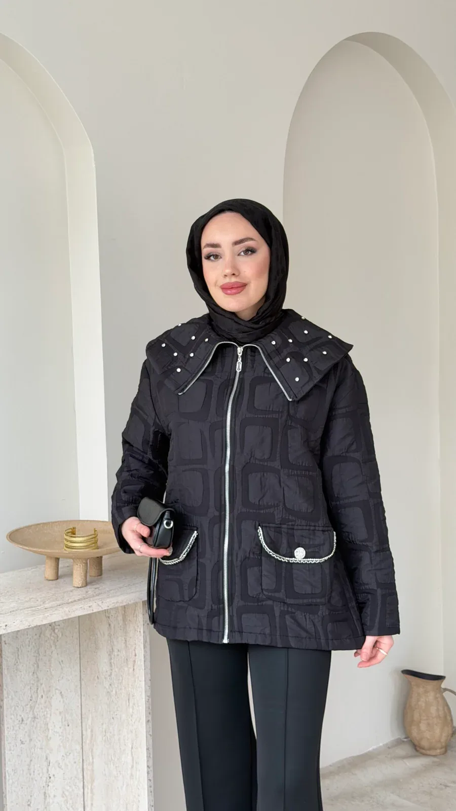 Lara Geometrik Desen Ceket – Siyah, görsel 4