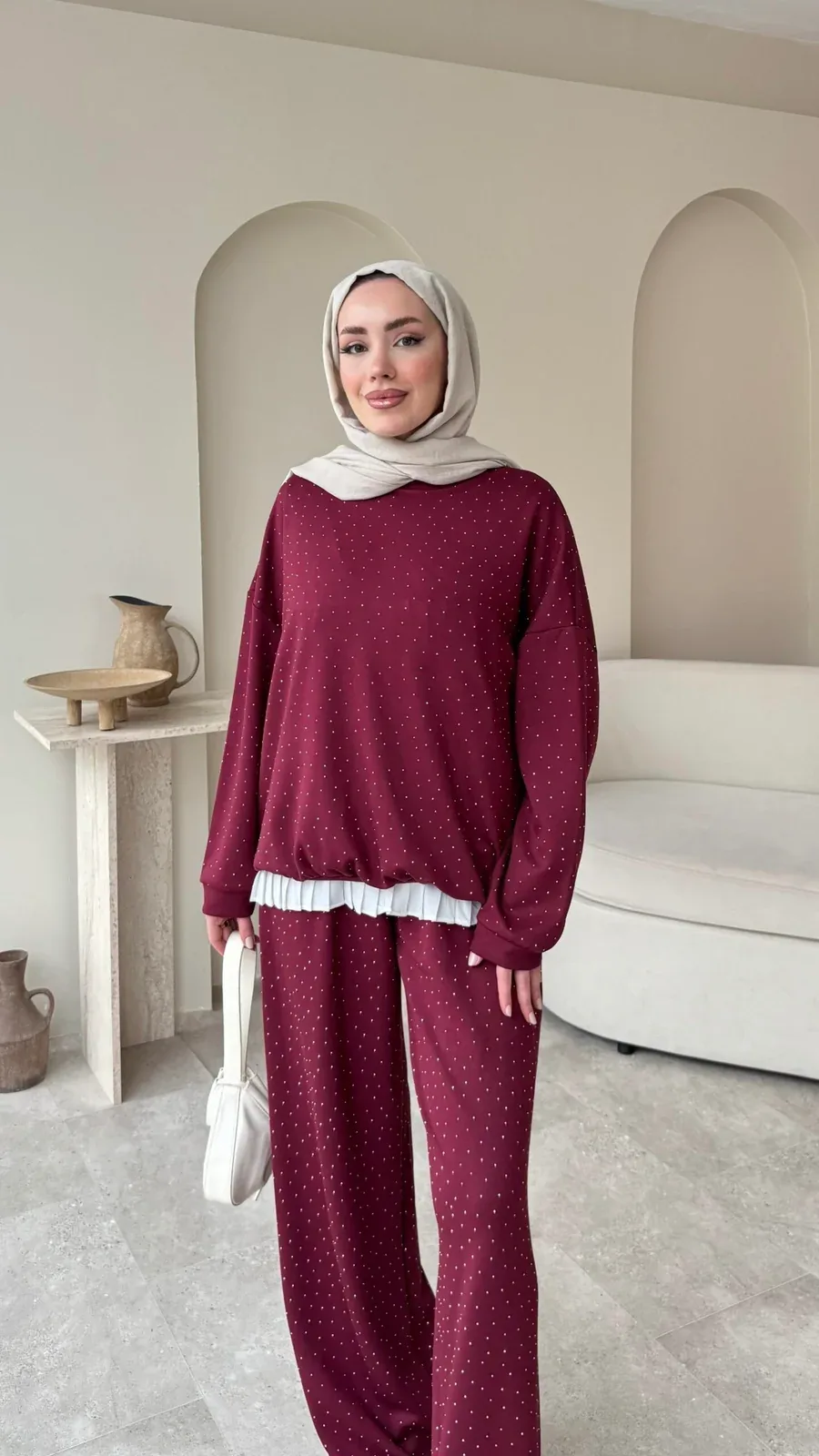 Glow Taşlı Takım Bordo, görsel 3