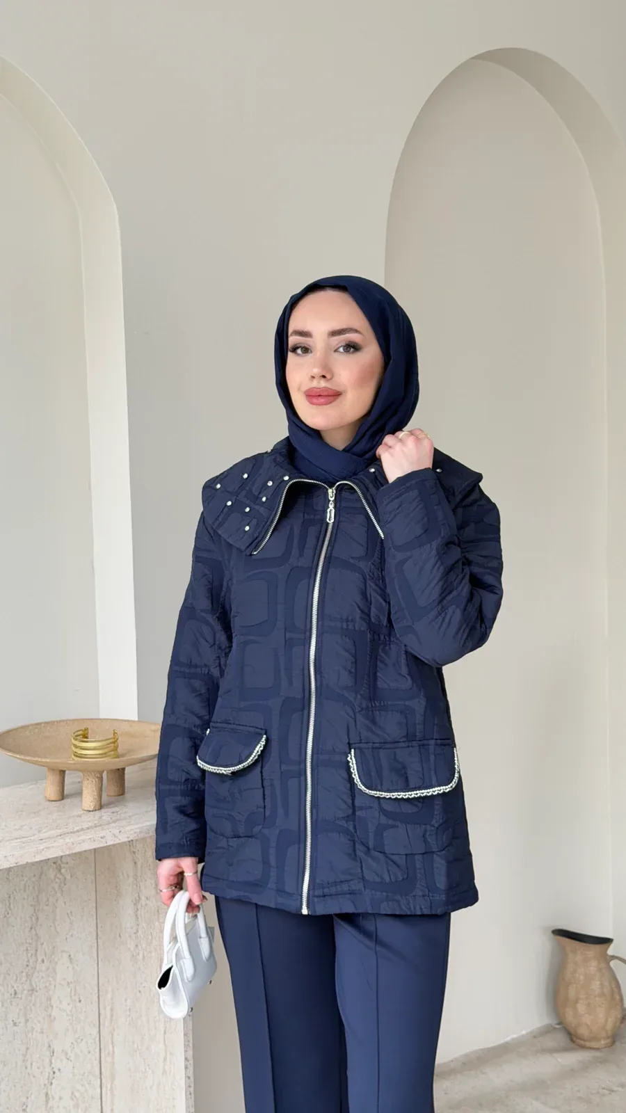 Lara Geometrik Desen Ceket – Lacivert, görsel 4