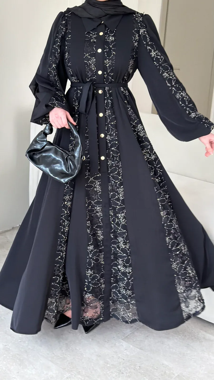 Loom Çiçek Desen Elbise – Siyah, görsel 11