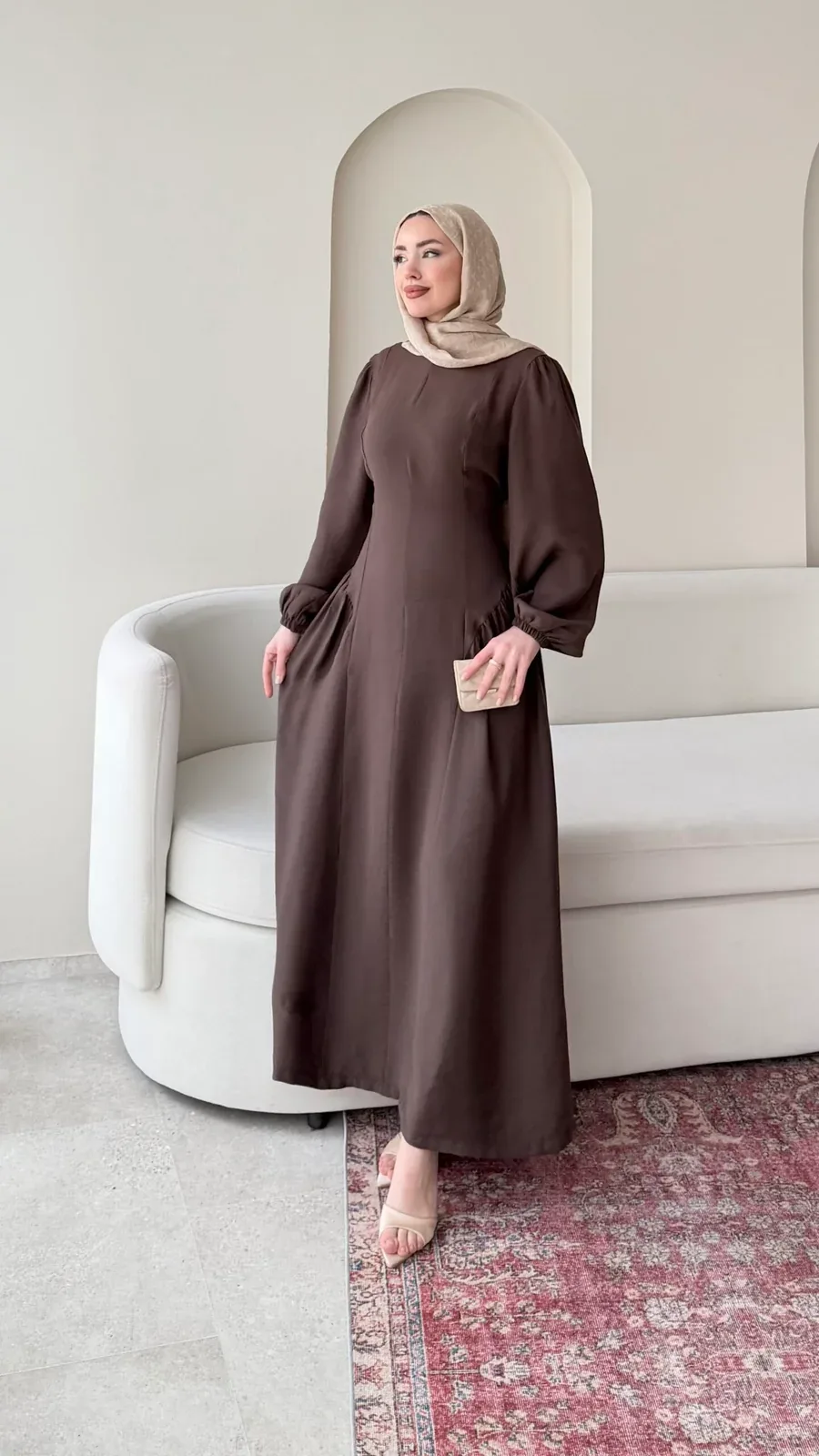 Talya Bağlama Detaylı Elbise – Kahve, görsel 3