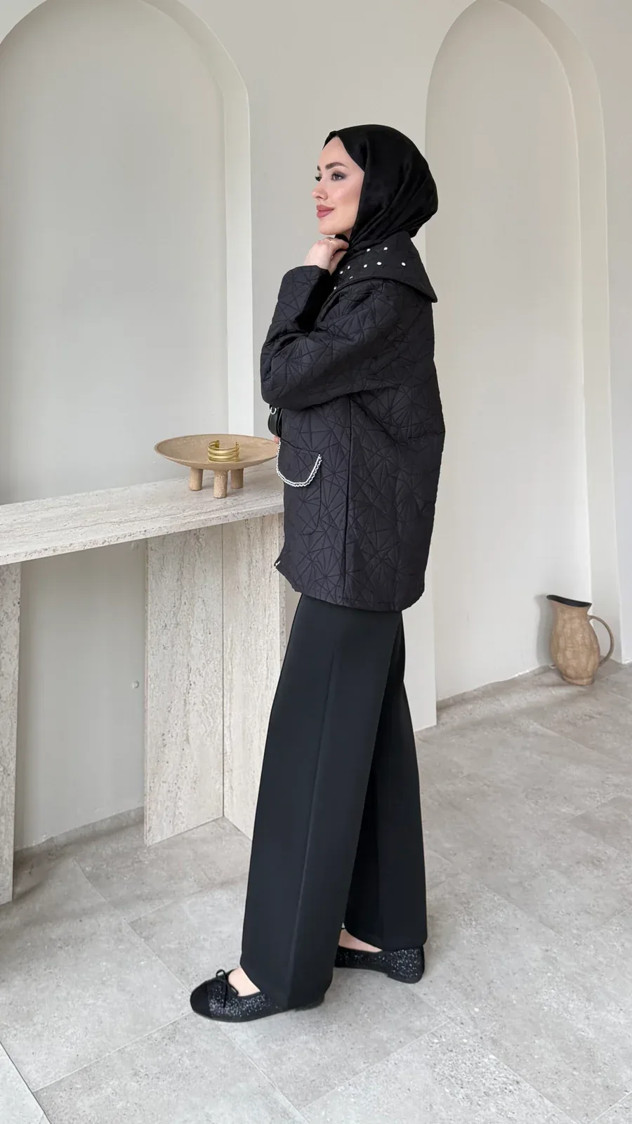 Lara Üçgen Desen Ceket – Siyah, görsel 2