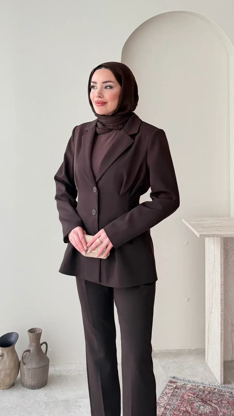Polya Blazer Takım – Kahve, görsel 4