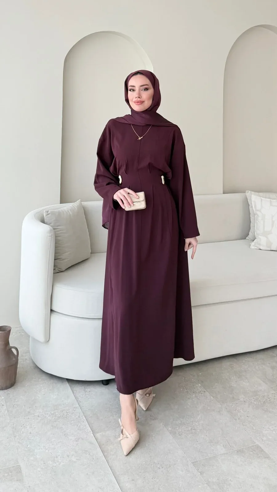 Meyla Gold Detaylı Elbise – Bordo, görsel 2