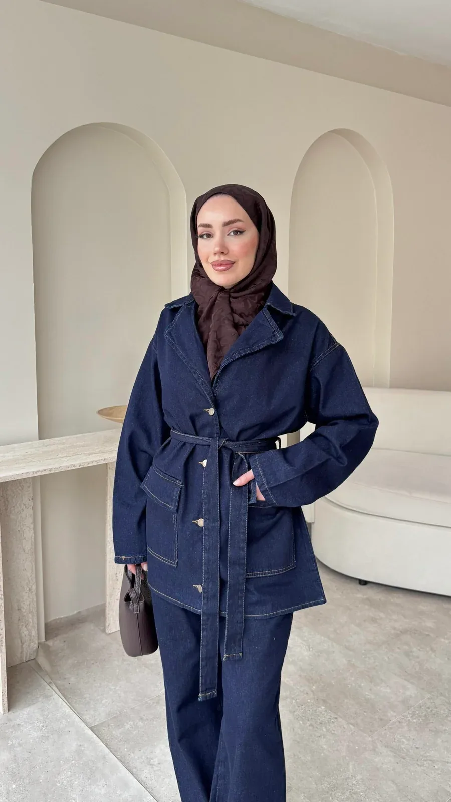 Olivia Kuşaklı Kot Takım – Koyu Lacivert, görsel 2