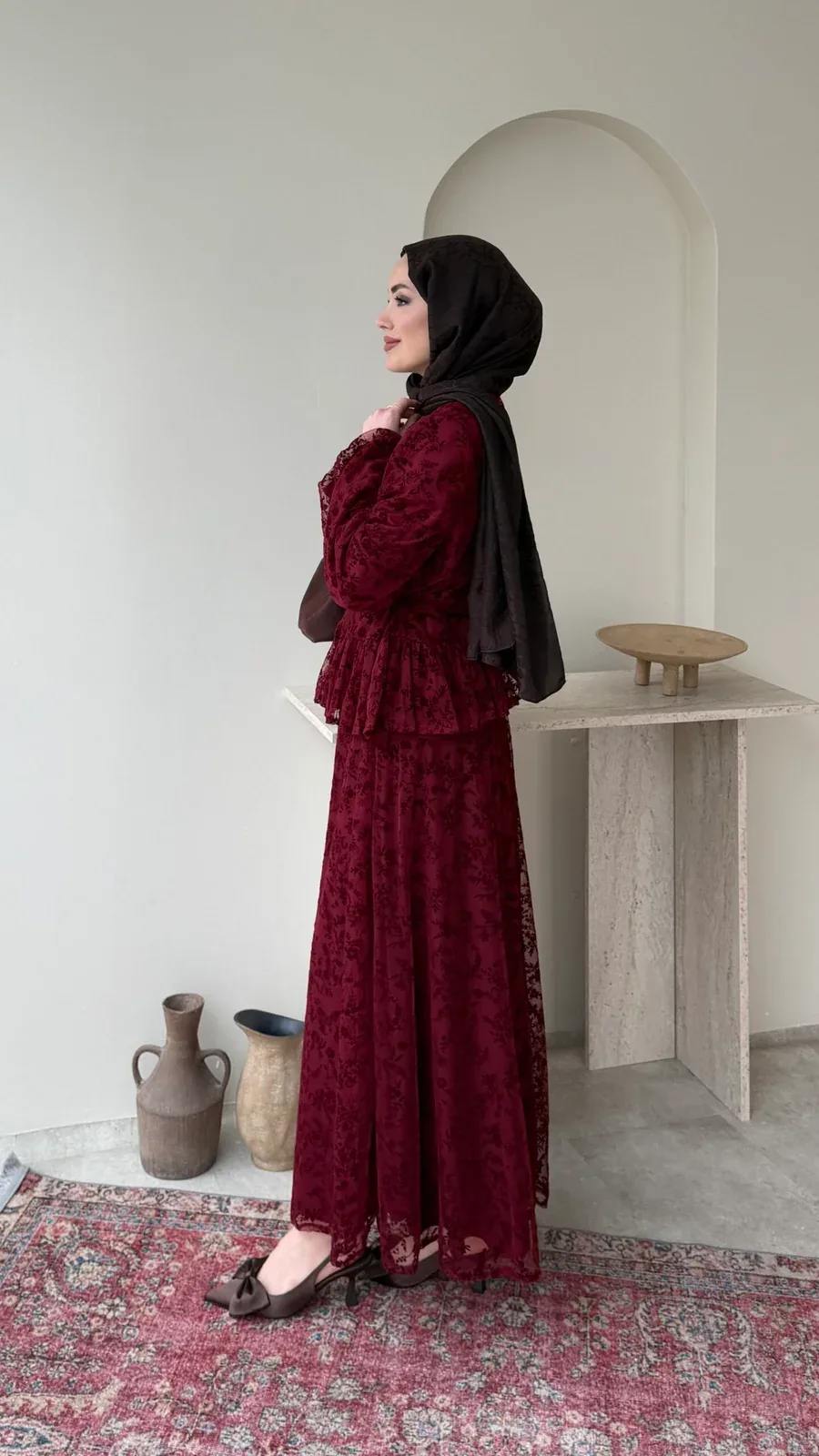Flow Dantel Takım – Bordo, görsel 2