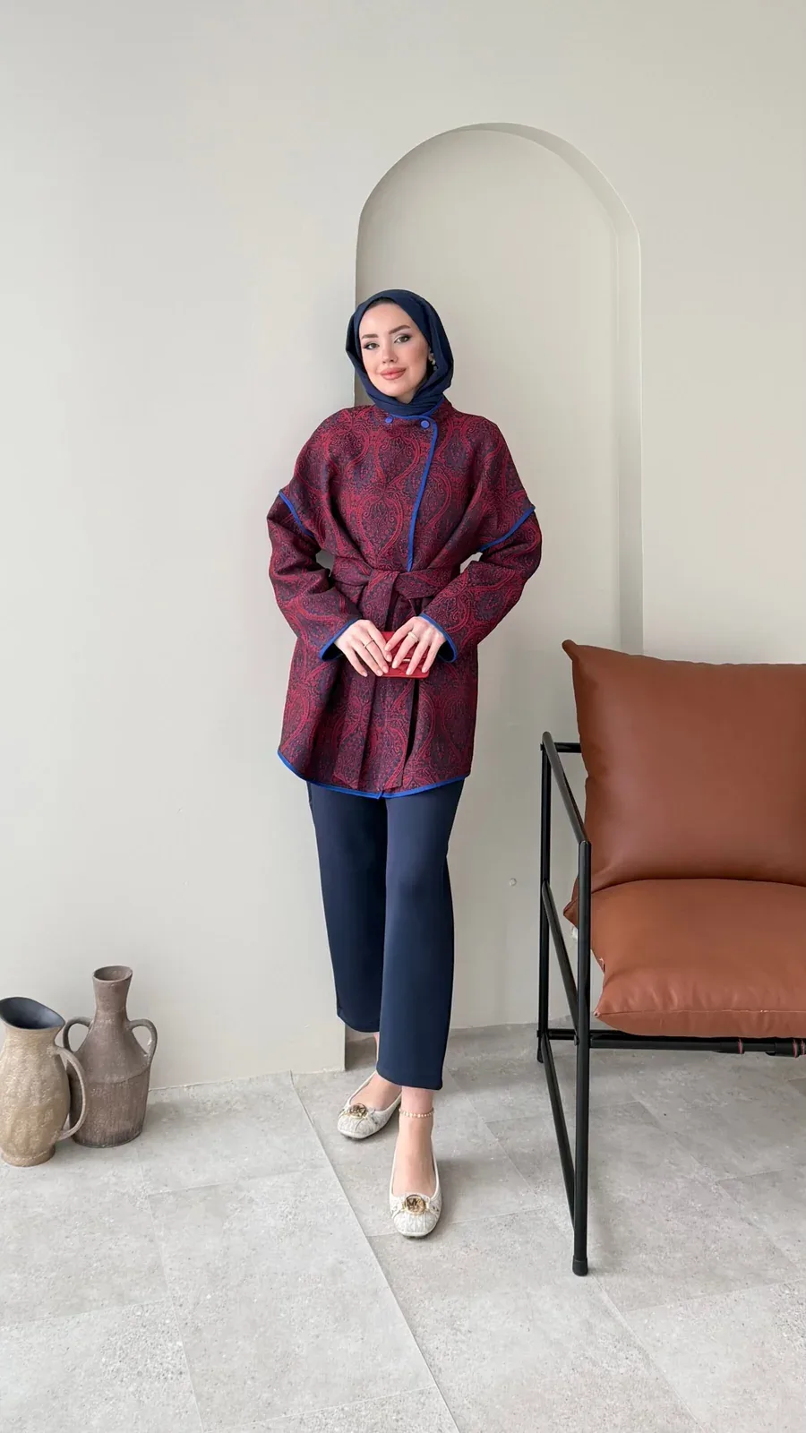 Etro Kuşaklı Kimono – Bordo, görsel 3